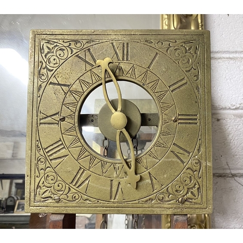 81 - A VINTAGE PEERAGE HARDWOOD & BRASS WATER CLOCK/CLEPSYDRA, the square brass dial with roman numerals,... 