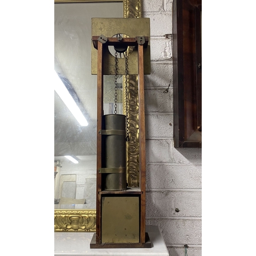 81 - A VINTAGE PEERAGE HARDWOOD & BRASS WATER CLOCK/CLEPSYDRA, the square brass dial with roman numerals,... 