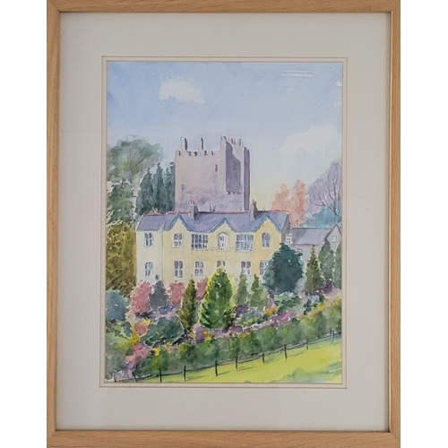 86 - EVELYN BARBER, (IRISH, 20TH CENTURY), IRISH CASTLE LANDSCAPE, watercolour on paper, signed lower lef... 