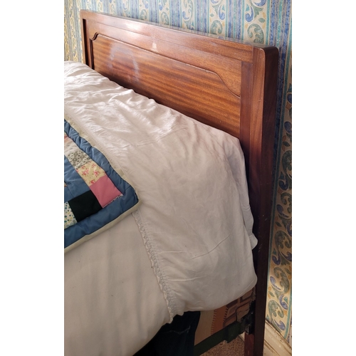 90 - A GOOD MAHOGANY & CAST IRON BED FRAME, with mahogany head & foot board, with cast iron frame attache... 