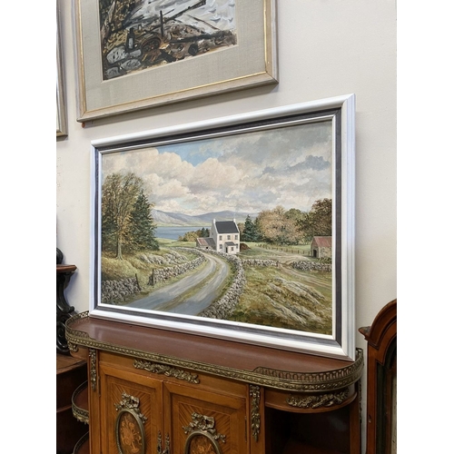 91 - LIAM JONES (Irish, 20th Century), ‘WEST CORK ARDGROOM FARMHOUSE’, oil on canvas board, signed lower ... 