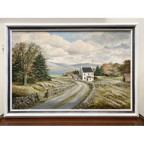 91 - LIAM JONES (Irish, 20th Century), ‘WEST CORK ARDGROOM FARMHOUSE’, oil on canvas board, signed lower ... 