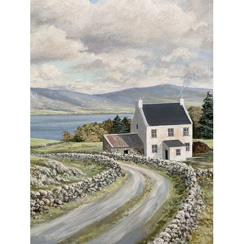 91 - LIAM JONES (Irish, 20th Century), ‘WEST CORK ARDGROOM FARMHOUSE’, oil on canvas board, signed lower ... 