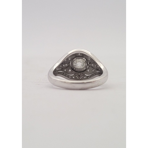 93 - A STUNNING 18CT WHITE GOLD DIAMOND BOMBÉ COCKTAIL RING, with a central round cut diamond surrounded ... 