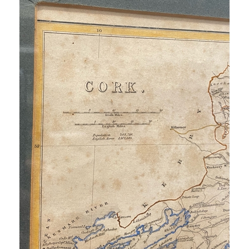 129 - AN ANTIQUE FRAMED MAP OF CORK, etching by Alfred Adlard, Doctor’s Commons, published by How & Parson... 