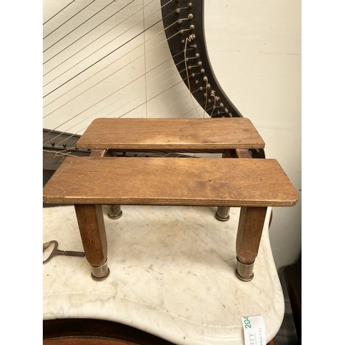 185 - A VINTAGE HARDWOOD IRISH HARP, 28 string harp. Complete with hardwood stand with brass capped feet. ... 