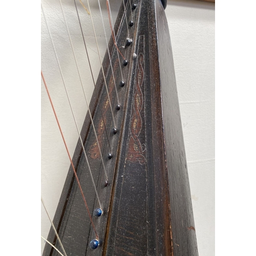 185 - A VINTAGE HARDWOOD IRISH HARP, 28 string harp. Complete with hardwood stand with brass capped feet. ... 