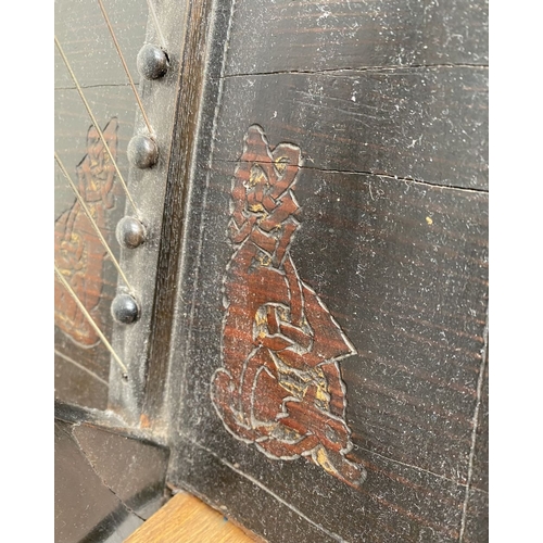 185 - A VINTAGE HARDWOOD IRISH HARP, 28 string harp. Complete with hardwood stand with brass capped feet. ... 