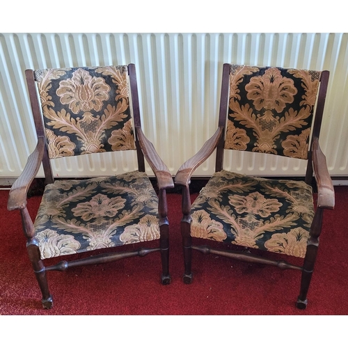 187 - A PAIR OF LOW RISE OR CHILDREN’S VINTAGE ARMCHAIRS, with upholstery to the back and seat. Raised on ... 