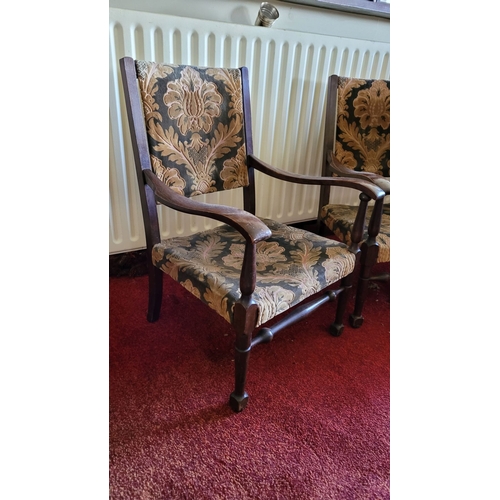 187 - A PAIR OF LOW RISE OR CHILDREN’S VINTAGE ARMCHAIRS, with upholstery to the back and seat. Raised on ... 