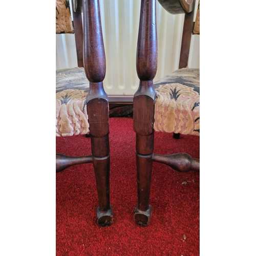 187 - A PAIR OF LOW RISE OR CHILDREN’S VINTAGE ARMCHAIRS, with upholstery to the back and seat. Raised on ... 