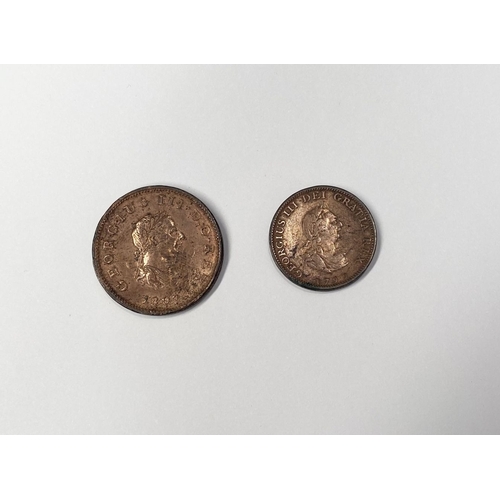 188 - A GEORGE III COPPER FARTHING 1799 & HALF PENNY 1807, dimensions half penny: 28mm, dimensions farthin... 