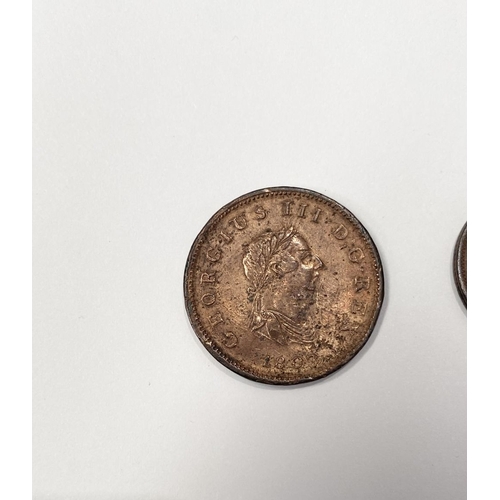 188 - A GEORGE III COPPER FARTHING 1799 & HALF PENNY 1807, dimensions half penny: 28mm, dimensions farthin... 