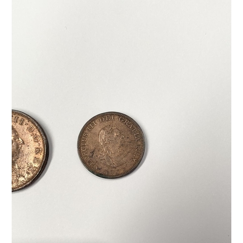 188 - A GEORGE III COPPER FARTHING 1799 & HALF PENNY 1807, dimensions half penny: 28mm, dimensions farthin... 