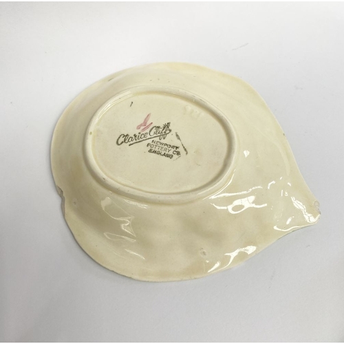 189 - A NEWPORT POTTERY CLARICE CLIFF DISH & SPOON, pink flower dish and spoon, the dish with Makers marks... 