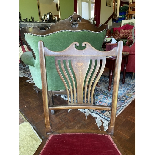 209 - AN ANTIQUE EDWARDIAN STYLE INLAID HALL/SIDE CHAIR, with foliate & fleur de lis inlay to back splat, ... 