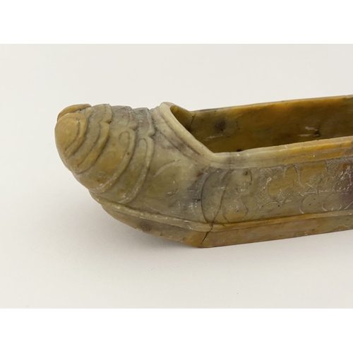 219 - FOUR PIECES OF CHINESE SOAPSTONE: A PAIR OF CHINESE SOAPSTONE CARVED FIGURES, on bases, nicely detai... 