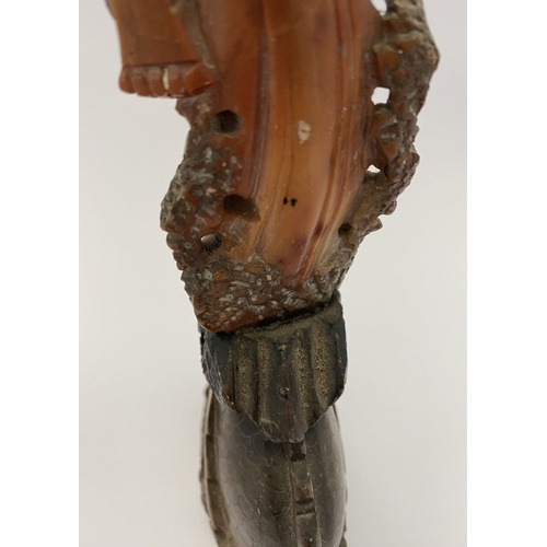 219 - FOUR PIECES OF CHINESE SOAPSTONE: A PAIR OF CHINESE SOAPSTONE CARVED FIGURES, on bases, nicely detai... 