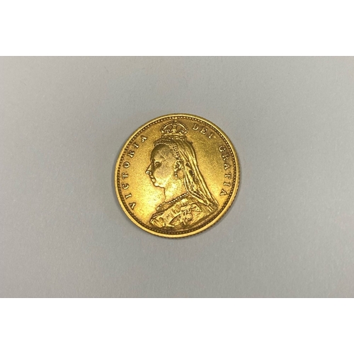 227 - A VICTORIA GOLD HALF-SOVEREIGN – 1890, Jubilee portrait of Queen Victoria, crowned, vailed bust faci... 