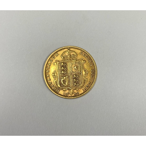 227 - A VICTORIA GOLD HALF-SOVEREIGN – 1890, Jubilee portrait of Queen Victoria, crowned, vailed bust faci... 