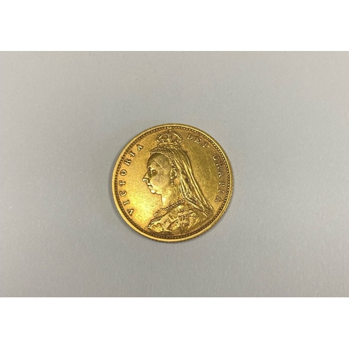 227 - A VICTORIA GOLD HALF-SOVEREIGN – 1890, Jubilee portrait of Queen Victoria, crowned, vailed bust faci... 