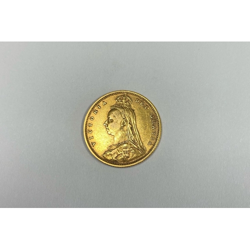 227 - A VICTORIA GOLD HALF-SOVEREIGN – 1890, Jubilee portrait of Queen Victoria, crowned, vailed bust faci... 