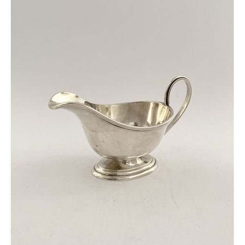 228 - AN ART DECO PERIOD SILVER SNUFF BOX ALONG WITH SILVERPLATED SAUCE BOAT, snuff box hallmarked Chester... 