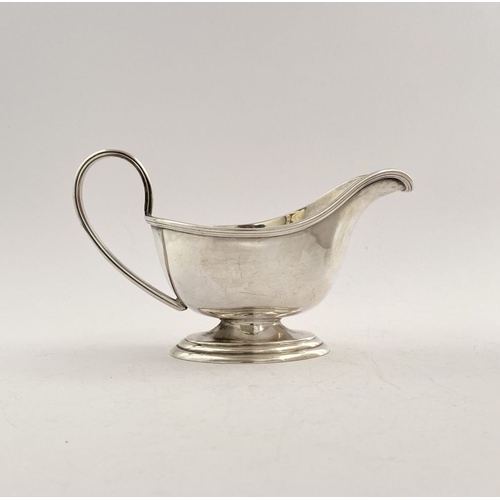 228 - AN ART DECO PERIOD SILVER SNUFF BOX ALONG WITH SILVERPLATED SAUCE BOAT, snuff box hallmarked Chester... 