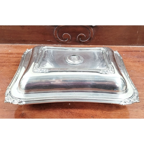 232 - A VERY GOOD COLLECTION OF SILVER PLATE SEVERING DISHES, includes an Egan of Cork dish & a Harrod’s o... 