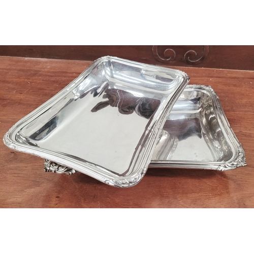 232 - A VERY GOOD COLLECTION OF SILVER PLATE SEVERING DISHES, includes an Egan of Cork dish & a Harrod’s o... 