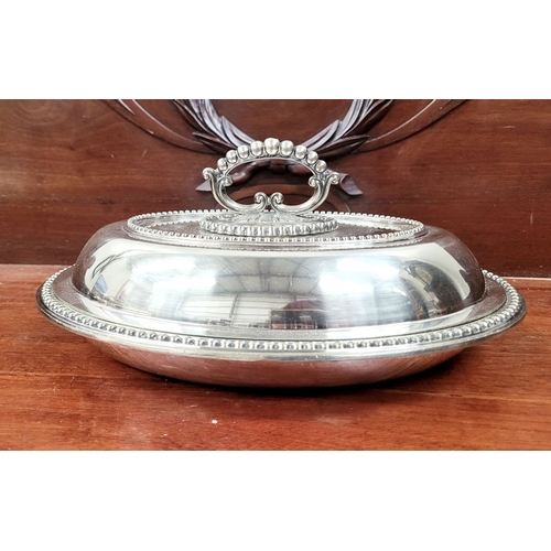 232 - A VERY GOOD COLLECTION OF SILVER PLATE SEVERING DISHES, includes an Egan of Cork dish & a Harrod’s o... 