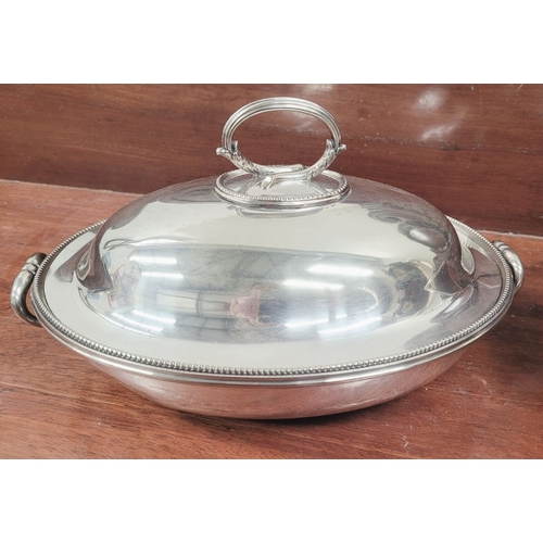 232 - A VERY GOOD COLLECTION OF SILVER PLATE SEVERING DISHES, includes an Egan of Cork dish & a Harrod’s o... 