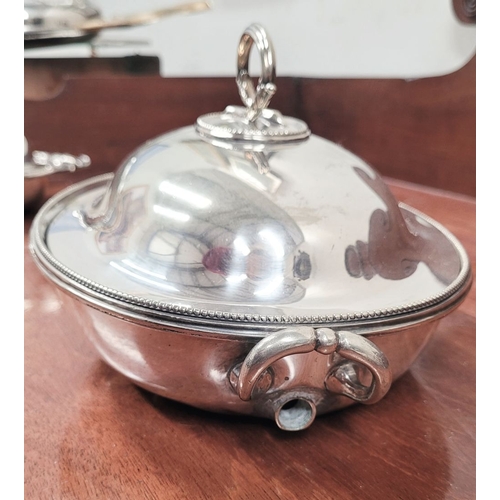 232 - A VERY GOOD COLLECTION OF SILVER PLATE SEVERING DISHES, includes an Egan of Cork dish & a Harrod’s o... 