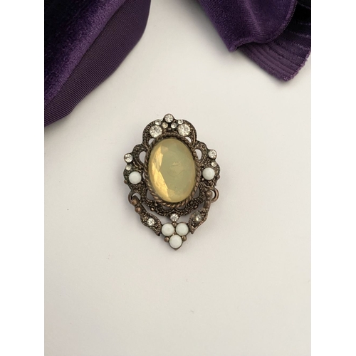 233 - A PRETTY SILVER TONE GEMSET NECKLACE & PAIR OF DROP EARRINGS, the necklace is set with a variety of ... 