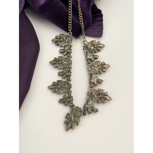 233 - A PRETTY SILVER TONE GEMSET NECKLACE & PAIR OF DROP EARRINGS, the necklace is set with a variety of ... 