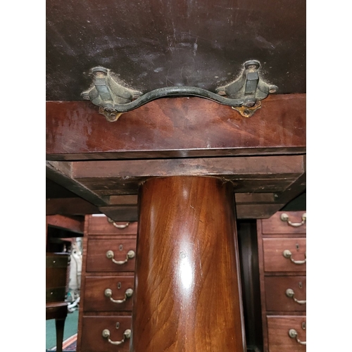 289 - A LARGE IRISH REGENCY MAHOGANY TIP-UP DINING TABLE, the table top made from two pieces of stunning m... 