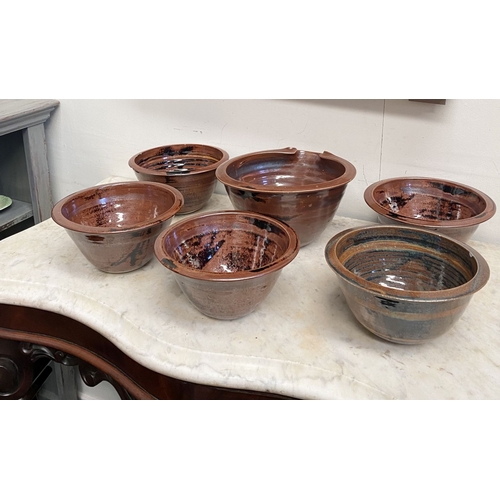 294 - A COLLECTION OF LOUIS MULCAHY POTTERY, to include six pots. Dimensions: largest: 13cm high x 24cm di... 