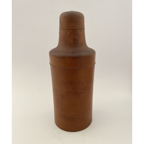 185 - AN ANTIQUE BOXWOOD CASED APOTHECARY/PERFUME BOTTLE, glass bottle with stopper numbered to base. The ... 