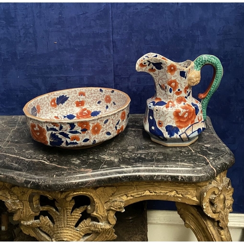 188 - A VINTAGE MASON’S IRONSTONE WASH BASIN & PITCHER, both in overall good condition, both marked to bas... 