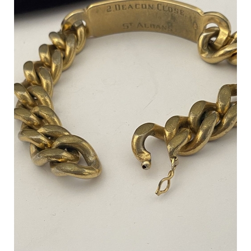 189 - A GOLD-TONE ENGRAVED MEN'S ID BRACELET, engraved ‘Sean’ to front, ‘2 Deacon Close St. Albans’ to rev... 