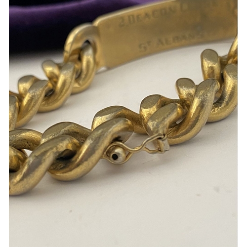 189 - A GOLD-TONE ENGRAVED MEN'S ID BRACELET, engraved ‘Sean’ to front, ‘2 Deacon Close St. Albans’ to rev... 