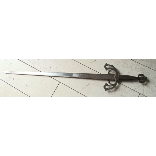 190 - A 19TH CENTURY SPANISH SWORD, Toledo style sword, with decorative engraved blade and wire wrapped ha... 