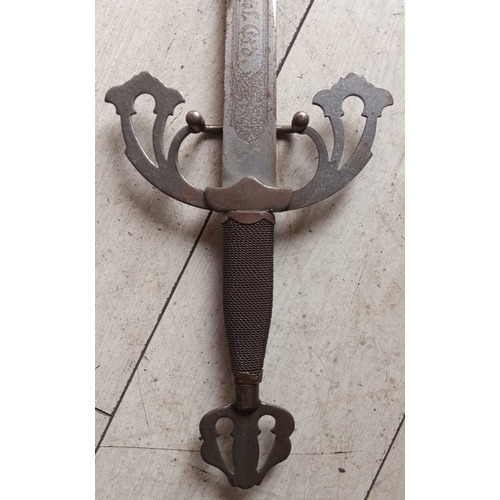 190 - A 19TH CENTURY SPANISH SWORD, Toledo style sword, with decorative engraved blade and wire wrapped ha... 