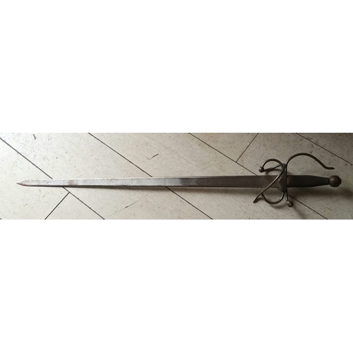 191 - A 19TH CENTURY SPANISH SWORD, Conquistador style sword, with decorative engraved blade and wire wrap... 