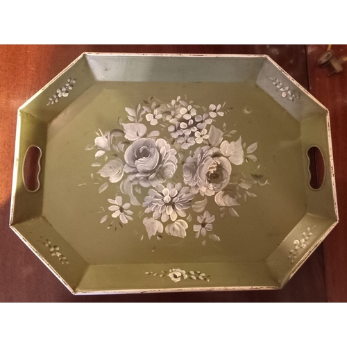 194 - A MID CENTURY TOLEWARE TRAY, hand painted with floral design, New York label to base. Dimensions: 51... 