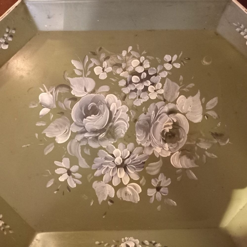 194 - A MID CENTURY TOLEWARE TRAY, hand painted with floral design, New York label to base. Dimensions: 51... 
