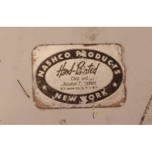 194 - A MID CENTURY TOLEWARE TRAY, hand painted with floral design, New York label to base. Dimensions: 51... 