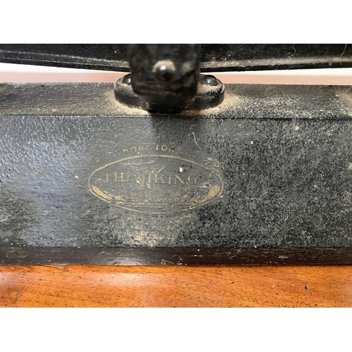 196 - A VINTAGE BRITISH ‘THE VIKING’ WEIGHING SCALES WITH BRASS WEIGHTS, dimensions: scales: 37cm wide app... 