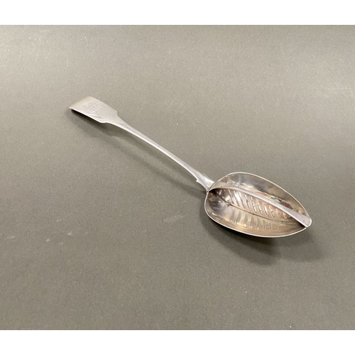 2 - A GEORGE III IRISH SILVER DIVIDER/STRAINER SPOON, Hallmarked with Makers mark Matthew West & Richard... 
