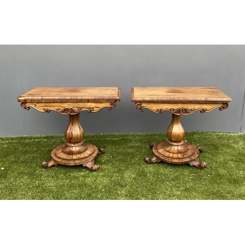 21 - AN EXCELLENT PAIR OF 19TH CENTURY TURN OVER LEAF TABLES, card table & tea table, both with scroll ca... 